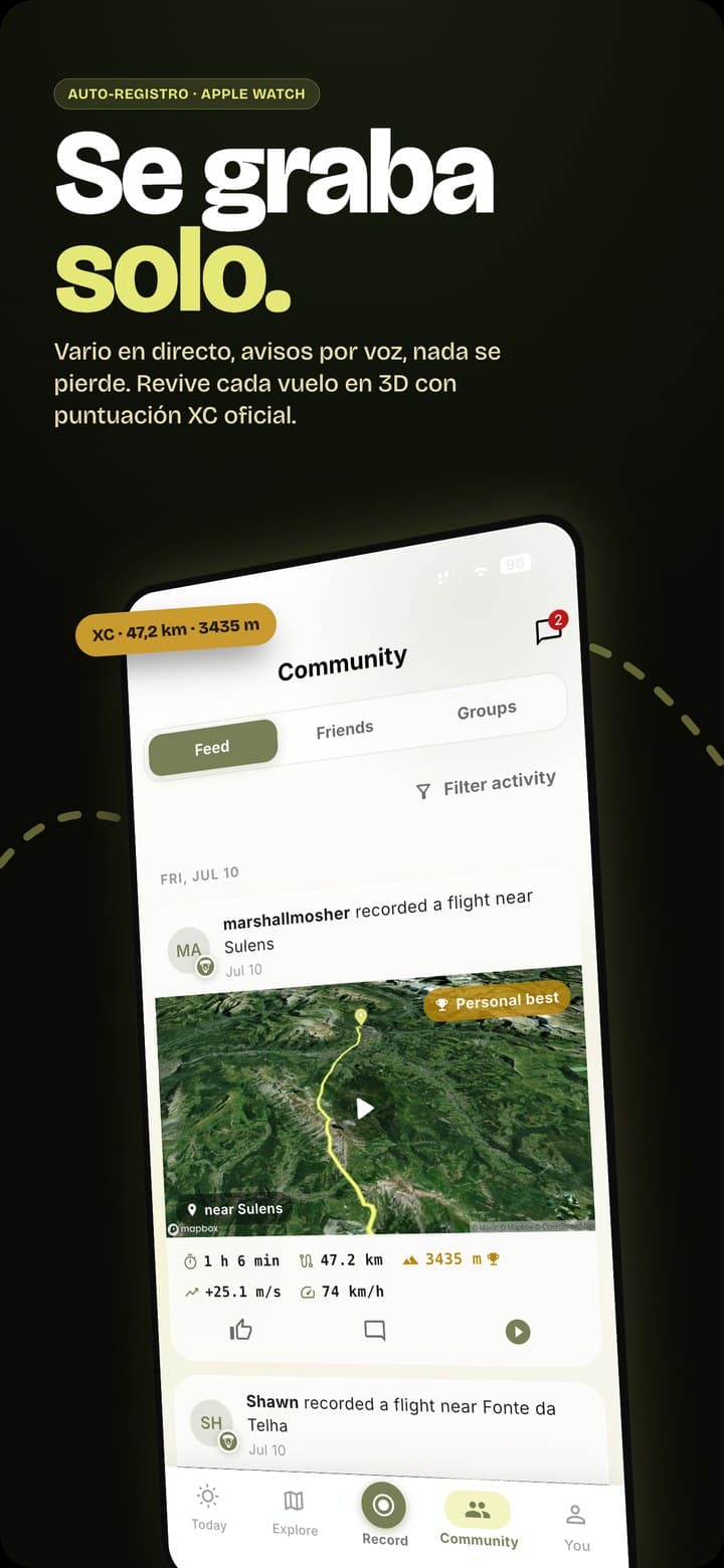 Grabador de vuelo con grabación automática, replay 3D y puntuación XC oficial