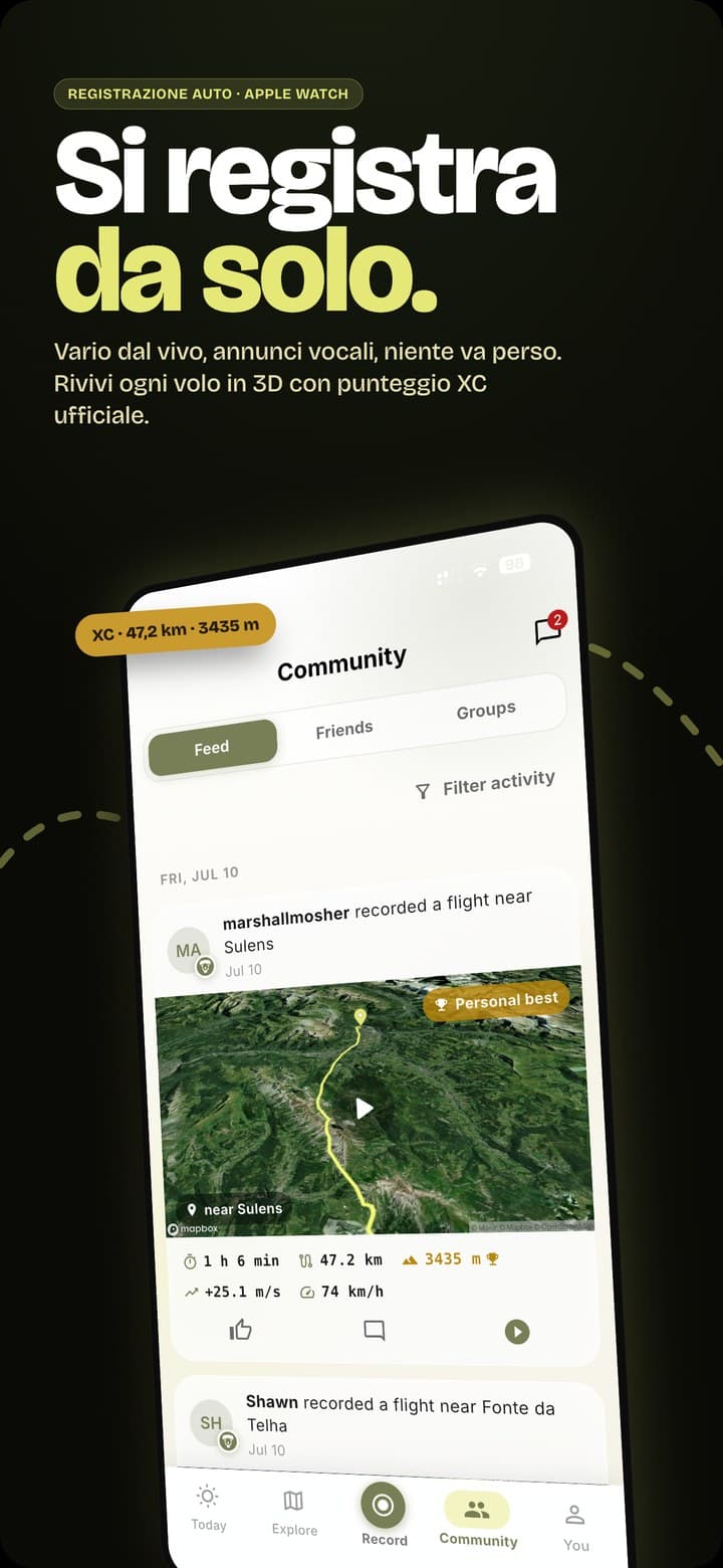Registratore di volo con registrazione automatica, replay 3D e punteggio XC ufficiale